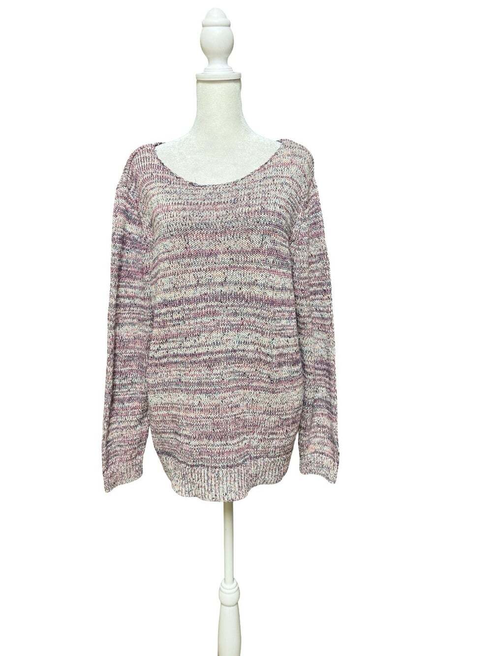 LOFT Women’s XL Multicolor Marled Knit Sweater Cotton Blend Crewneck